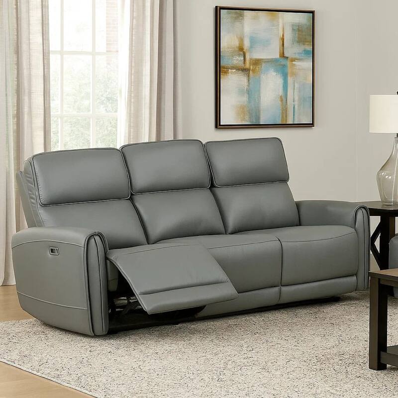 Sily Power Reclining Sofa, Gray Faux Leather, 81 Inch, USB Ports