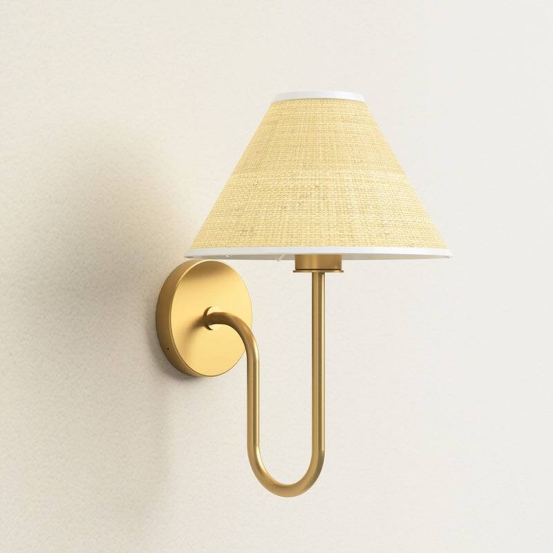 Mysa Wall Light Sconce - Metal, Raffia & Natural Beige, Gold Wall Sconce for Bedroom or Bathroom in Modern, Mid-Century Style