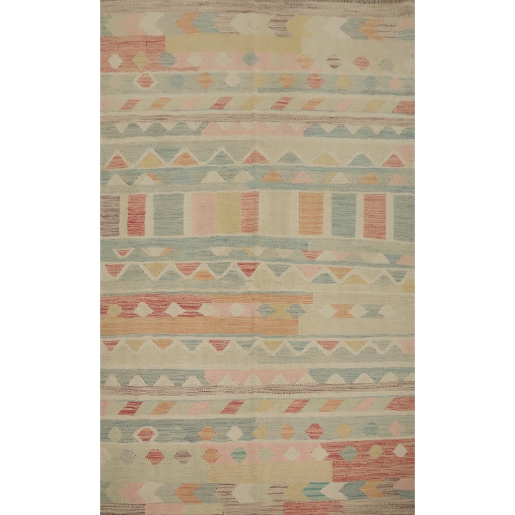 Hand Woven Oriental 100% Wool Carpet Southwestern Tribal Multi-Colored Kilim Area Rug - 5' 8'' X 4' 0''