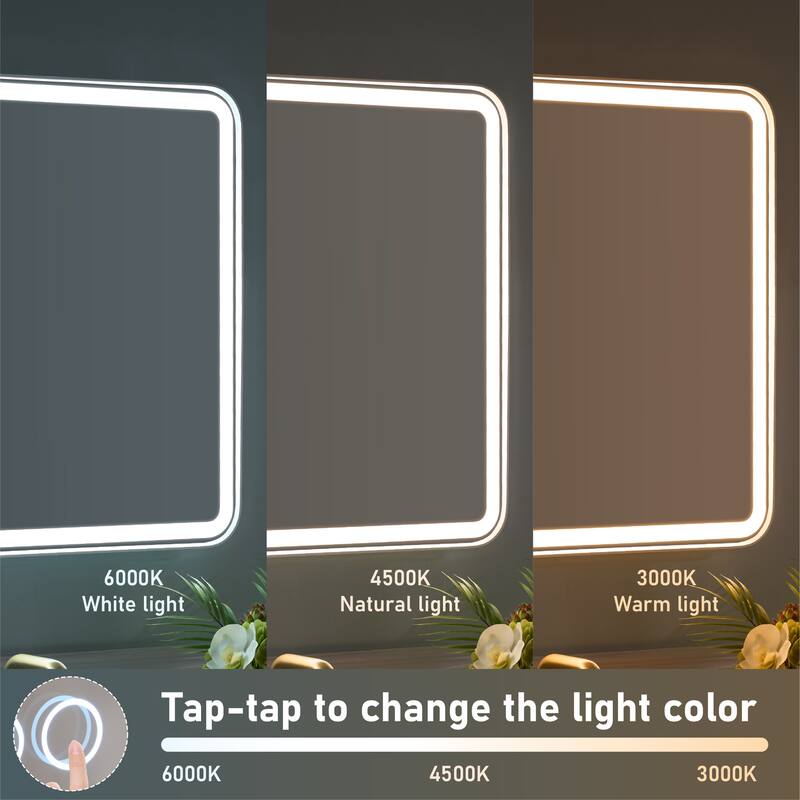 Wall Mounted Bathroom Framed LED Mirror With Anti- Fog,Memory Function And Dimmable Light Touch Sensor
