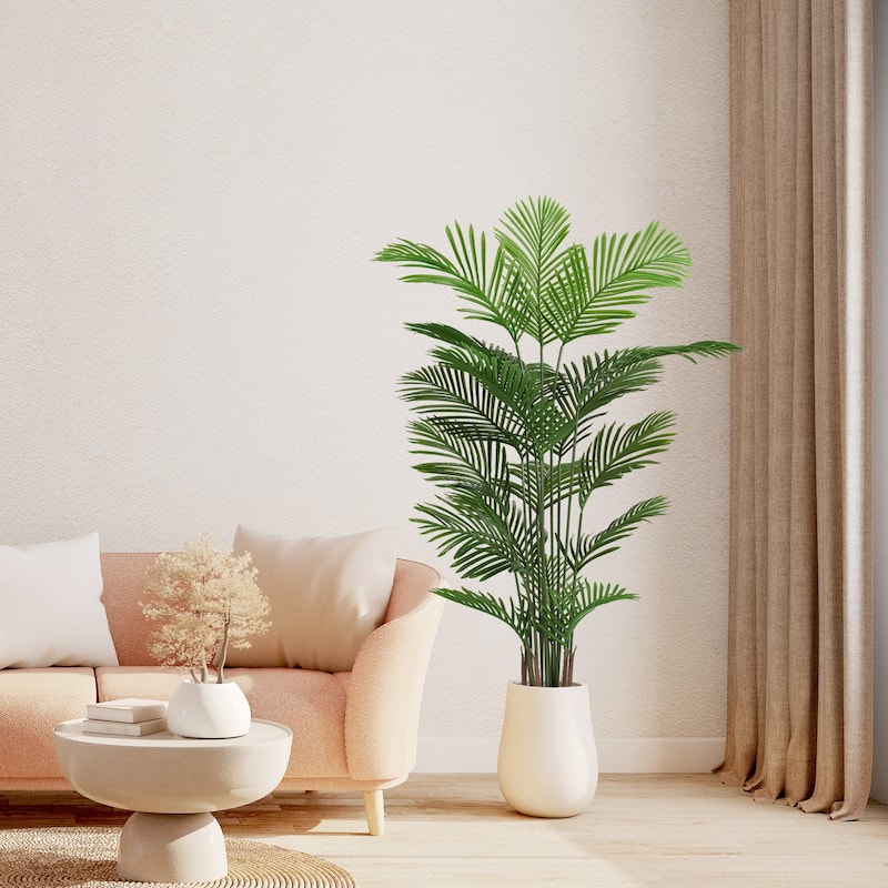 GDFStudio - Thalassa Artificial Areca Palm 5.9FT Tall Faux Tropical Tree in Pot（Set of 2）