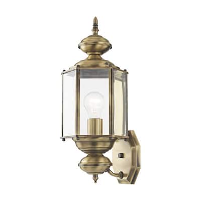 Livex Lighting 1-light Antique Brass Outdoor Wall Lantern, 2006-01 - 7" W x 17.5" H x 7" Ext.