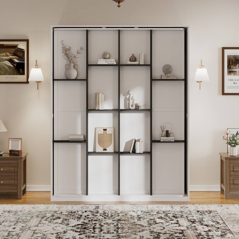 Rotating Queen Murphy Bed with Hidden Storage, Space-Saving Wall Bed for Home Office