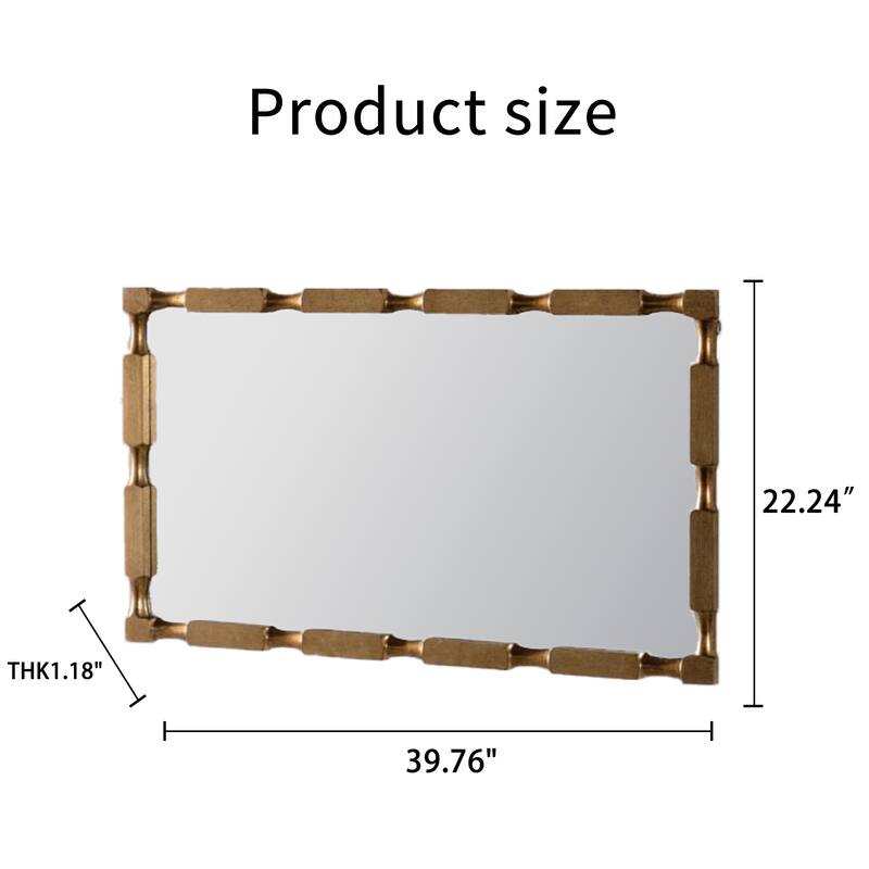 Gold Bamboo-Style Rectangular Wall Mirror, Textured Frame for Living Room/Bedroom/Entryway Decor