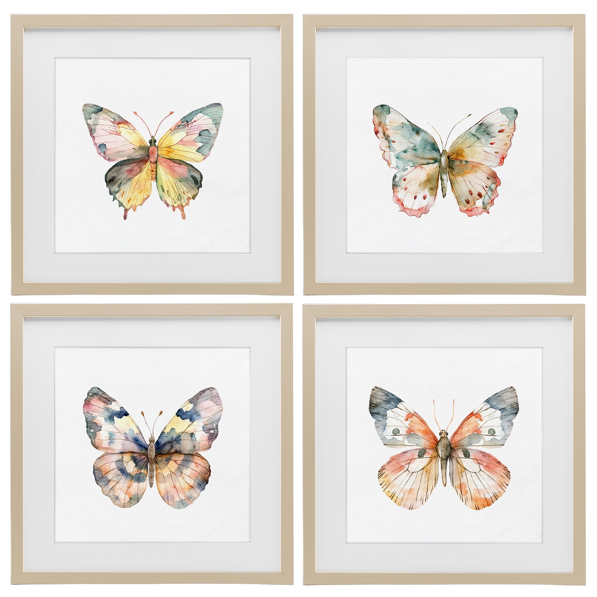 Stupell Watercolor Butterfly Forms Under Glass Framed Design By Kim Allen (Set of 4)