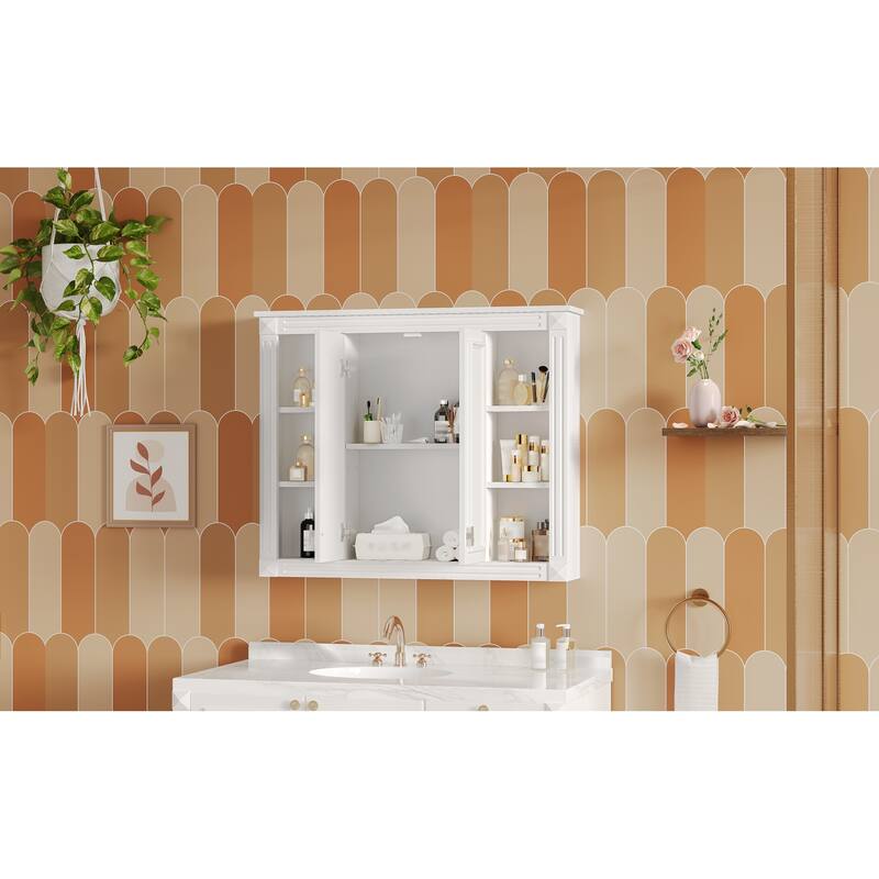 Roomfitters 36x28 Inch Medicine Cabinet, Wall Mounted Bathroom Mirror Cabinet with Adjustable Shelf & Soft-Closing Hinges, White