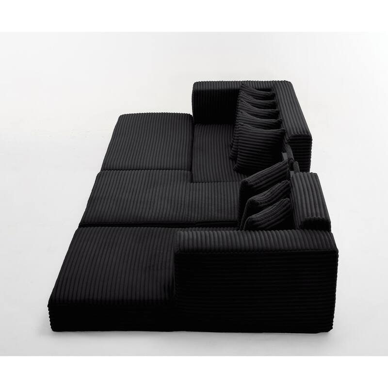 Corduroy L-shaped Chaise Sectional Sofa Convertible Sleeper Sofa Bed