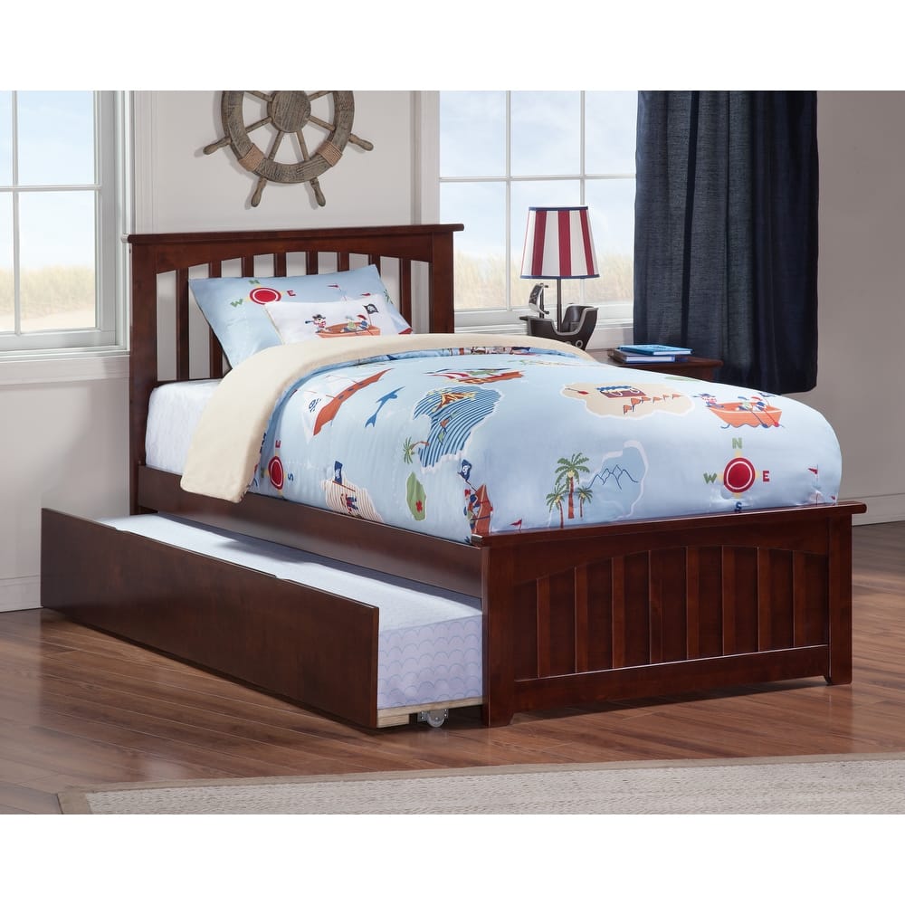 Mission Wood Platform Bed with Matching Footboard and Twin XL Trundle