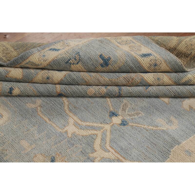 Hand Knotted Oriental 100% Wool Carpet Transitional All-Over Navy Blue & Blues Oushak Area Rug - 9' 11'' X 8' 6''