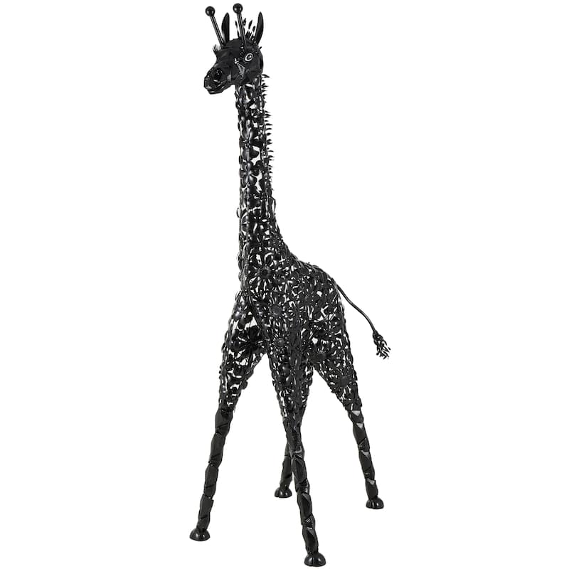 Metal Giraffe Indoor Outdoor Tall Garden Sculpture - Black - Roche River Decor - Black