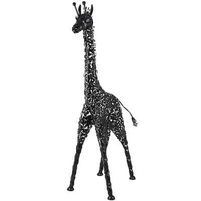 Metal Giraffe Indoor Outdoor Tall Garden Sculpture - Black - Roche River Decor