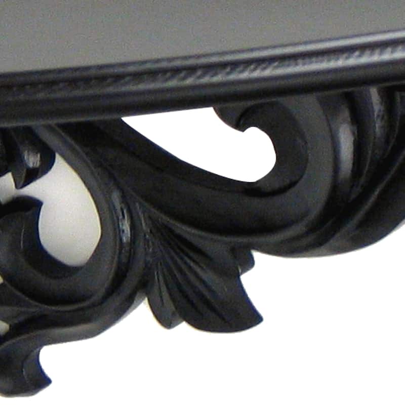 Hand Carved Wooden Moonbay Wall Shelf in Floral Design, Black