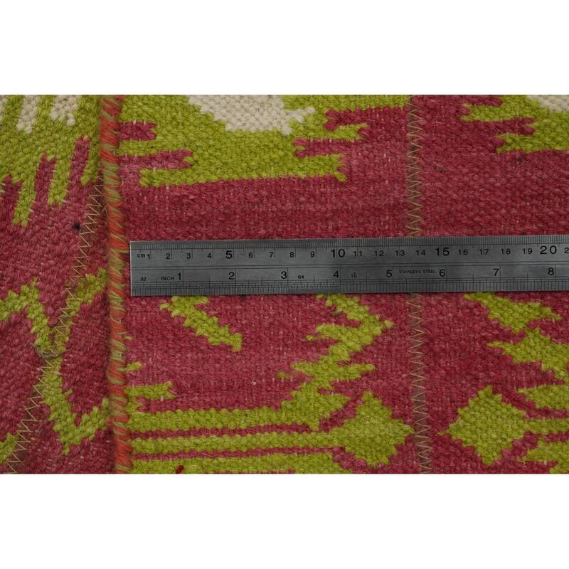 Hand Woven Oriental 100% Wool Carpet Southwestern All-Over Pink Kilim Area Rug - 8' 10'' X 5' 10''