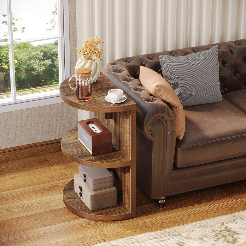 3-tier Half-round End Table, Semi-circular Side Table for Living Room