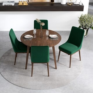 Haywood Modern Solid Wood Walnut Dining Table and 4 Chairs Set in Green - Bed Bath & Beyond ...