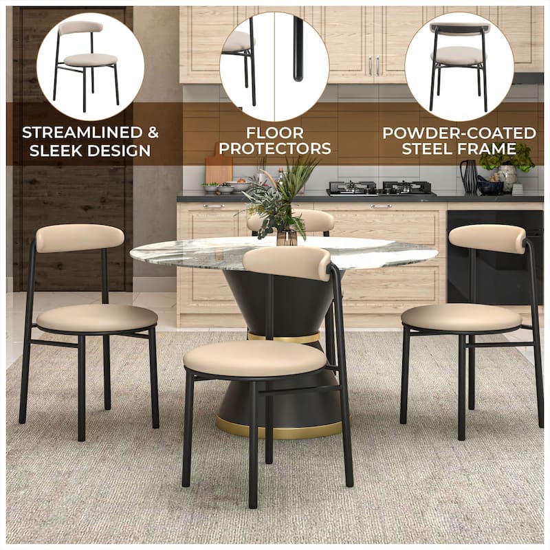 Lume Modern Fabric Upholstered Side Dining Chair with Open Back and Black Metal Legs for Dining or Living Room (Set of 4)