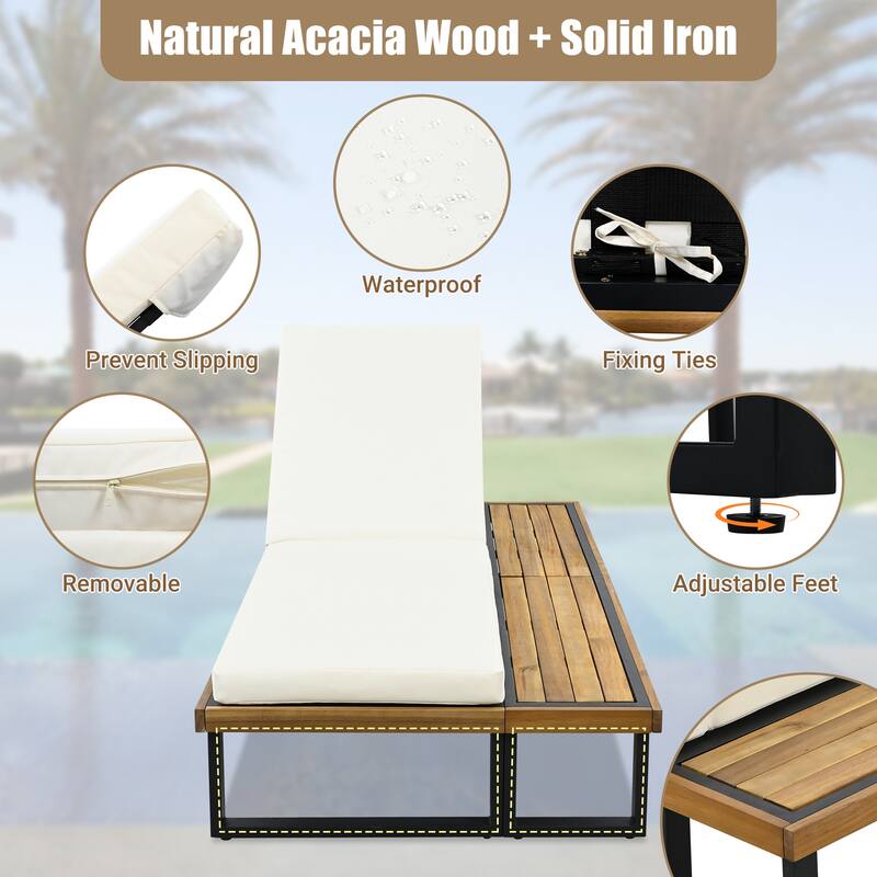 Outdoor Lounge Chair Set of 2 with 5 Position Adjustable Backrest, Iron Patio Loungers Recliners with Wood Side Table