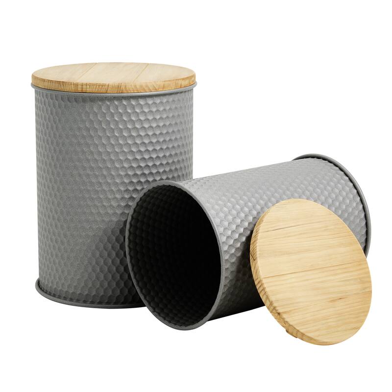 Glitzhome Set of 2 Modern Gray Honeycomb End Table Storage Ottoman