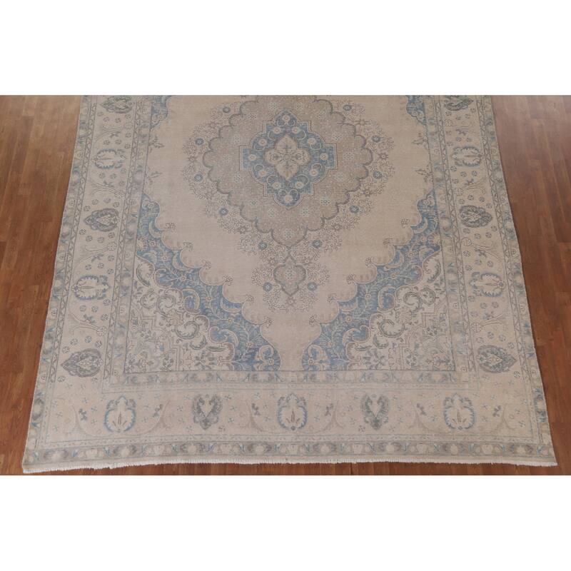 Hand Knotted Oriental 100% Wool Carpet Traditional Medallion Beige & Ivories Tabriz Area Rug - 12' 10'' X 9' 6''