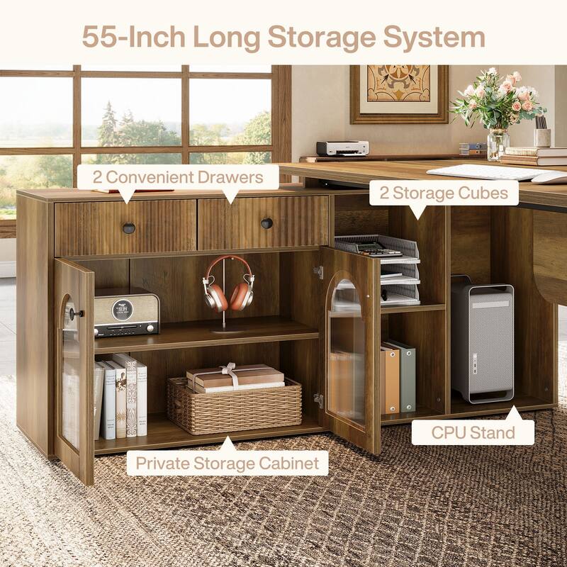 L Shaped Desk, 71-Inch Executive Office Desk with File Cabinet