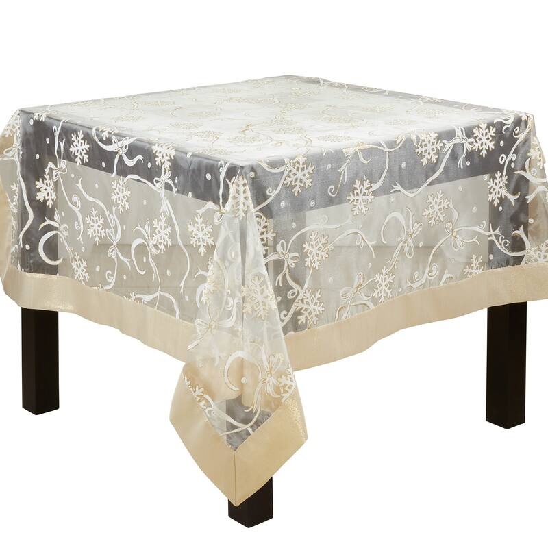 Printed Tablecloth With Snowflake and Ribbon Design