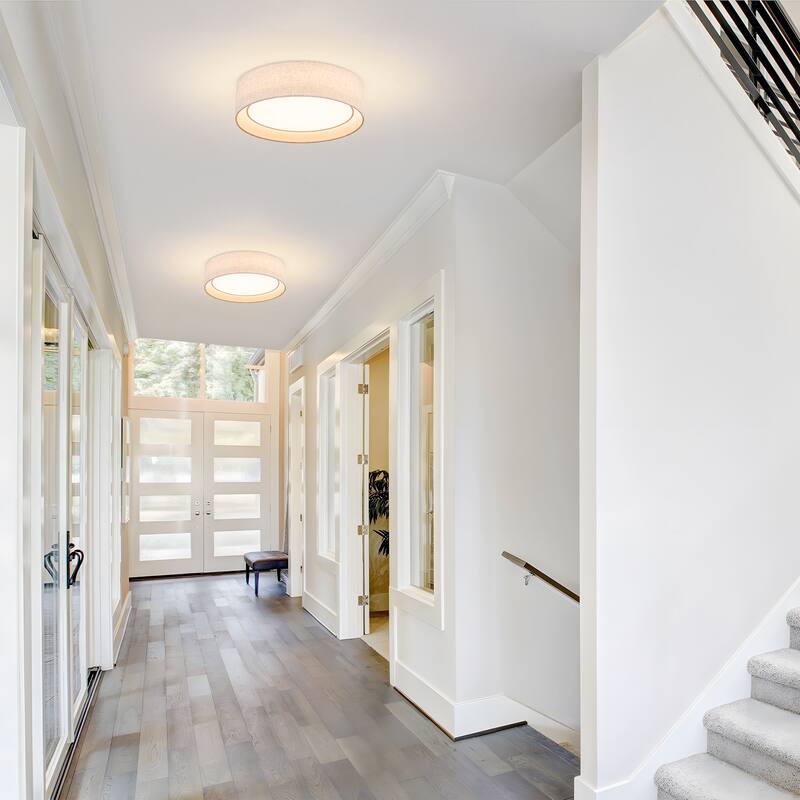Starsky Modern Linen Drum Flush Mount Ceiling Light with 5-CCT Selectable LED (3000-6000K)