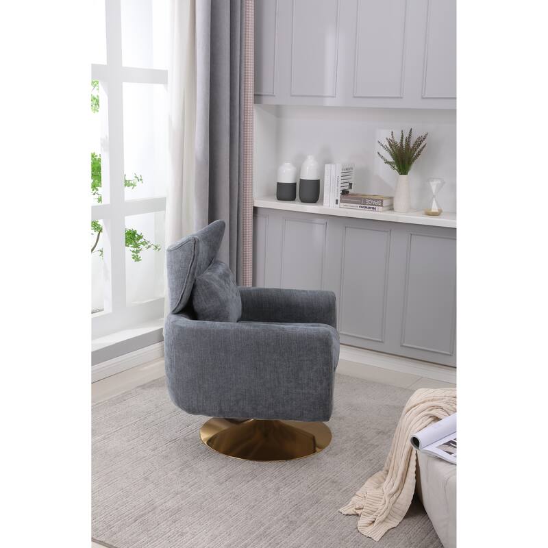 Blue-Gray Modern 29.9" Upholstered 360° Swivel Accent Chair with Iron Base and Pillow