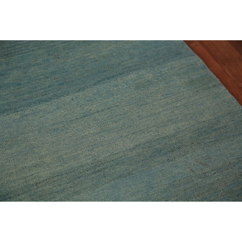 Blue & Green Modern Gabbeh Runner Rug Handmade Wool Carpet - 3'0" x 9'8"