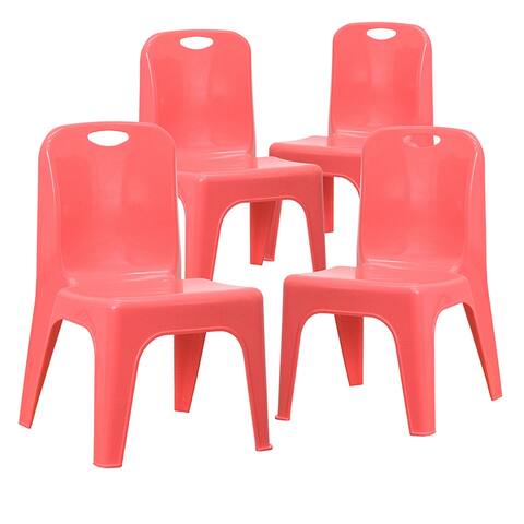 Offex Red Plastic Stackable School Chair with Carrying Handle - 4 Pack - 11"