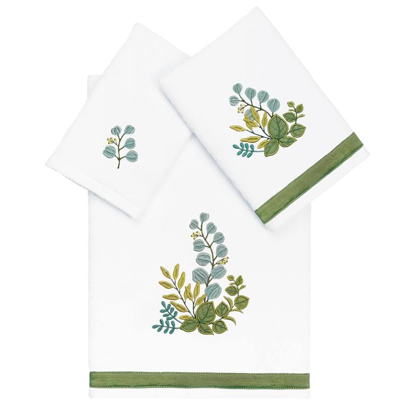Authentic Hotel and Spa 100% Turkish Cotton Botanica 3PC Embellished Towel Set - White