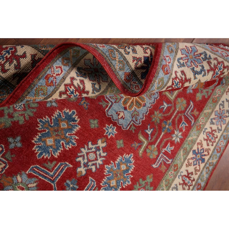 Red Kazak Oriental Accent Rug Hand-Knotted Geometric Wool Carpet - 4'0" x 5'9"