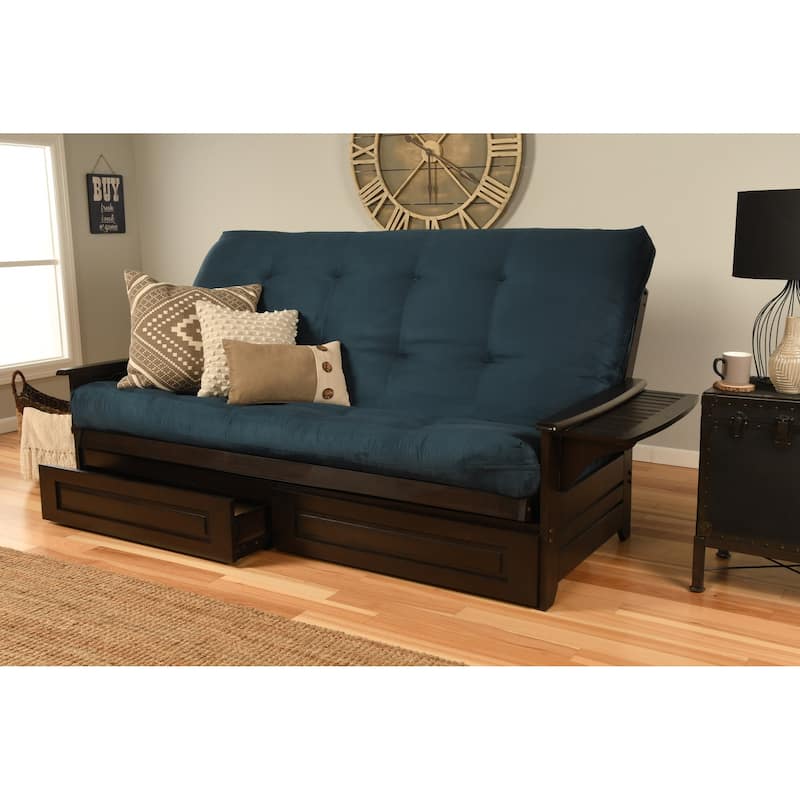 Somette Phoenix Queen-size Storage Futon Set in Espresso Finish with Suede Mattress - Suede Blue