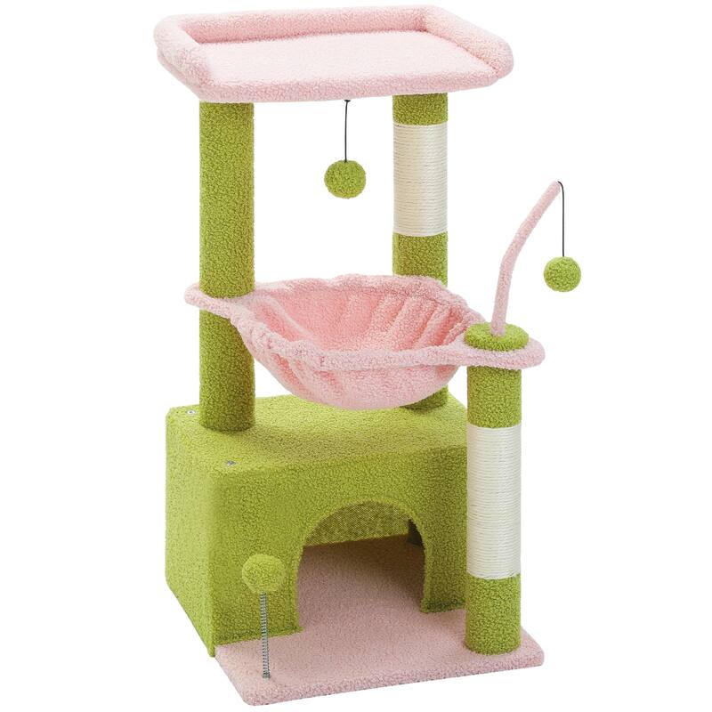 4-in-1 Multi-Level Cat Tower, Cat Tree with Large Cat Condo, Cat Scratching Post for Cats with Deep Hammock & Cozy Top Perch - Pink
