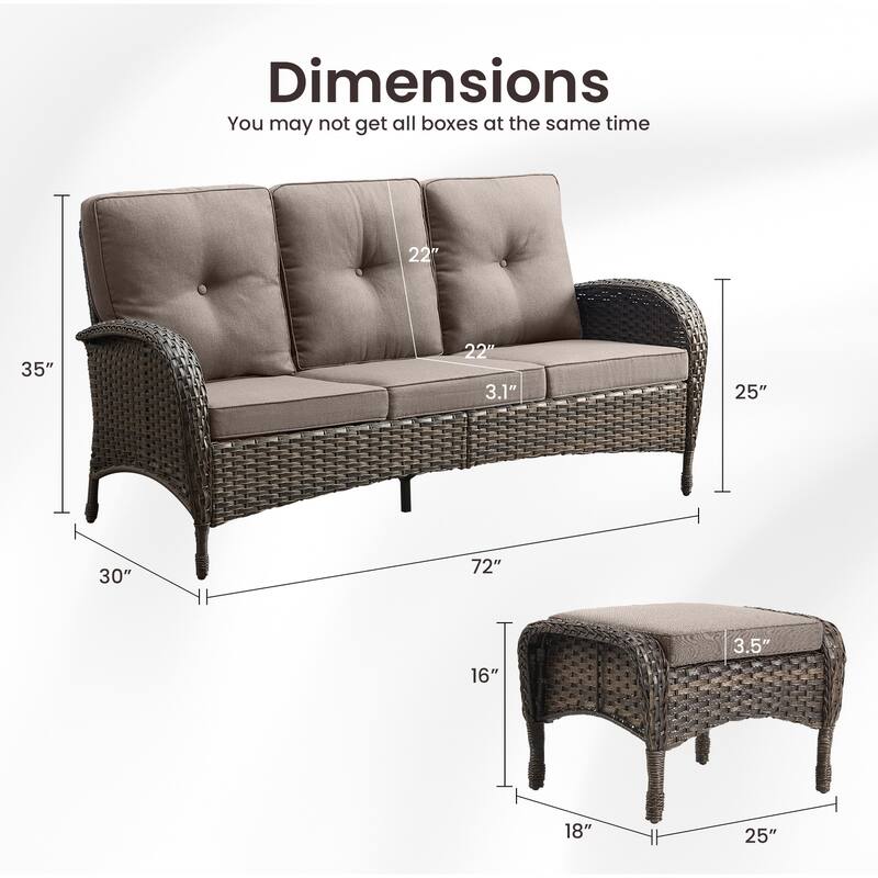Gymojoy 3-Piece Outdoor Wicker Patio Furniture with 3 Seat Sofa, Rattan Coversation Set with Water Resistant Cushions