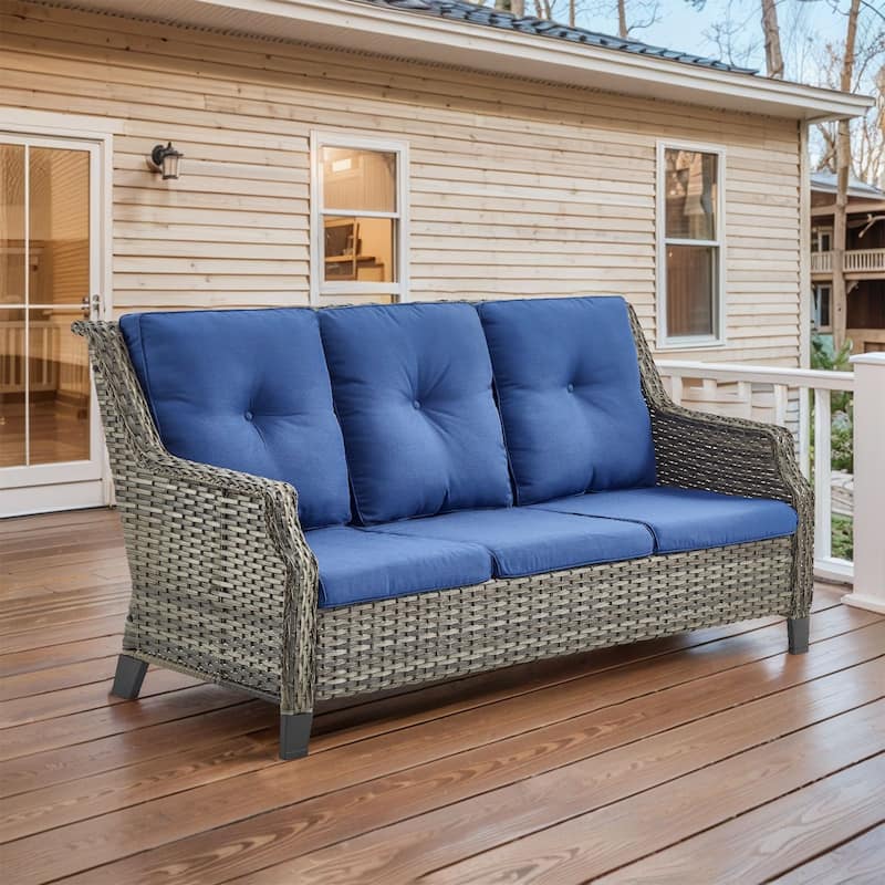 Gymojoy 3-Seat Outdoor Sofa, All-Weather PE Wicker - 1-Piece - 1-Piece - Blue