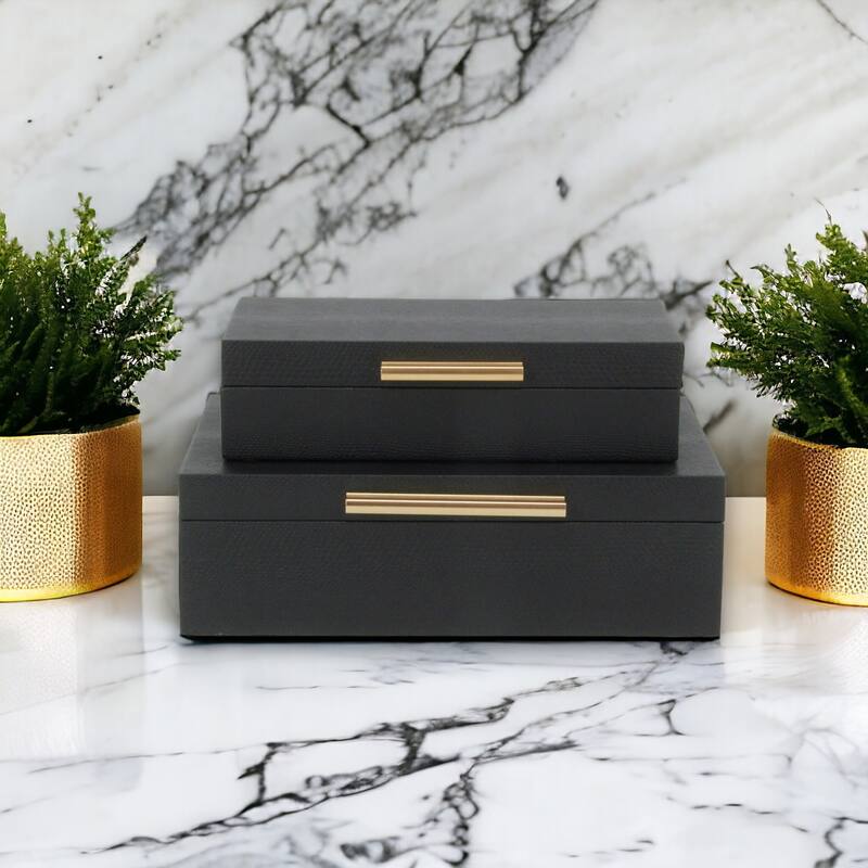 Lusan Black Vinyl Decorative Box Set - Black Snakeskin