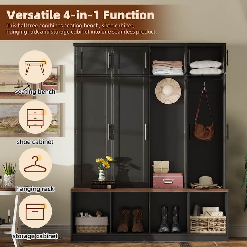 Farmhouse Entryway Hall Tree ,Entryway Shoe Cabinet