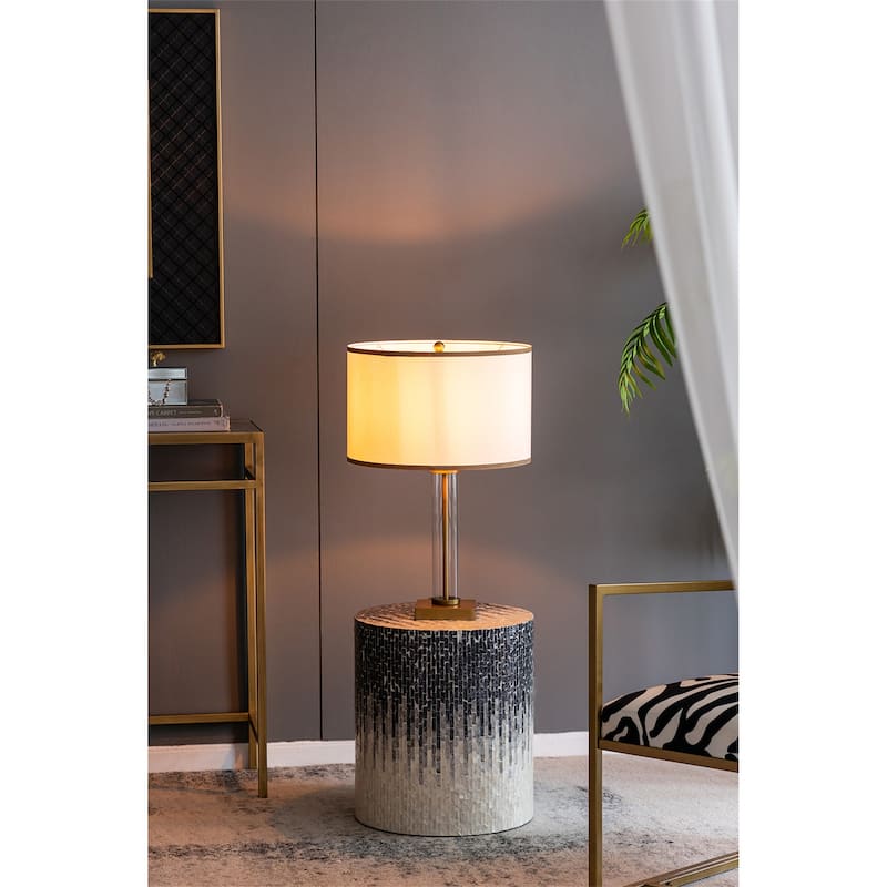 16x16x24" Gold and White Table Lamp with Glass Cylinder and Pedestal Base