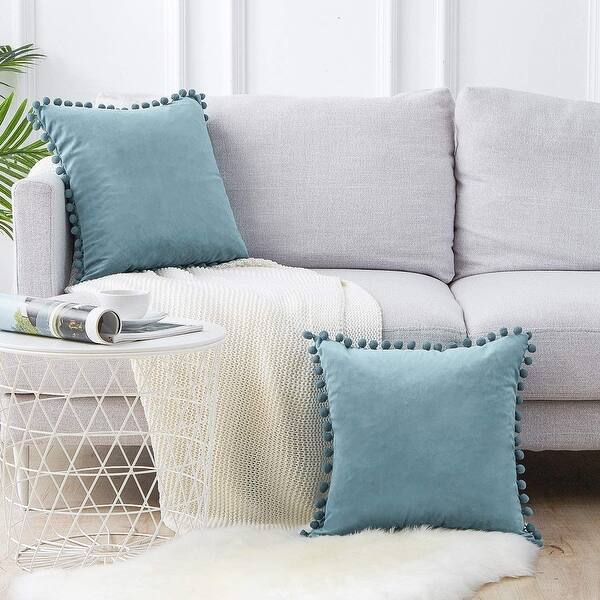 Trendy Lux Pom Pom Fringe Velvet Decorative Throw Pillow Cover For Couch Bedroom Sofa Overstock 31262614