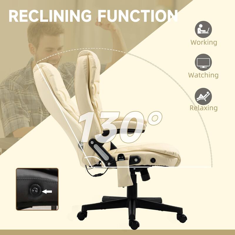 PU Leather 360° Swivel High Back Office Recliner with Vibration Massage, Lumbar Heating, and Adjustable Height