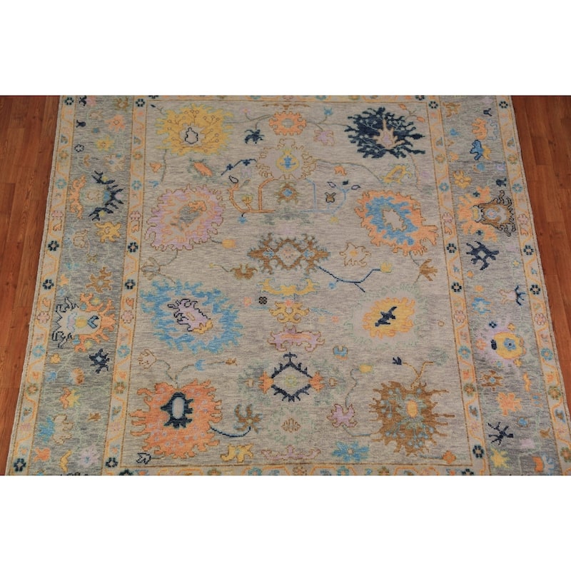 Floral Oushak Indian Area Rug Hand-Knotted Bedroom Wool Carpet - 7'10"x 9'9"