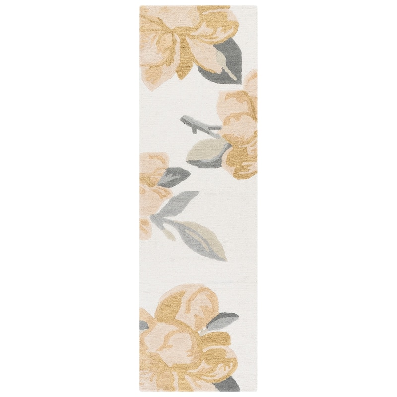 SAFAVIEH Handmade Jardin Milija Floral & Botanical Rug - 2'3" x 8' Runner - Ivory/Beige