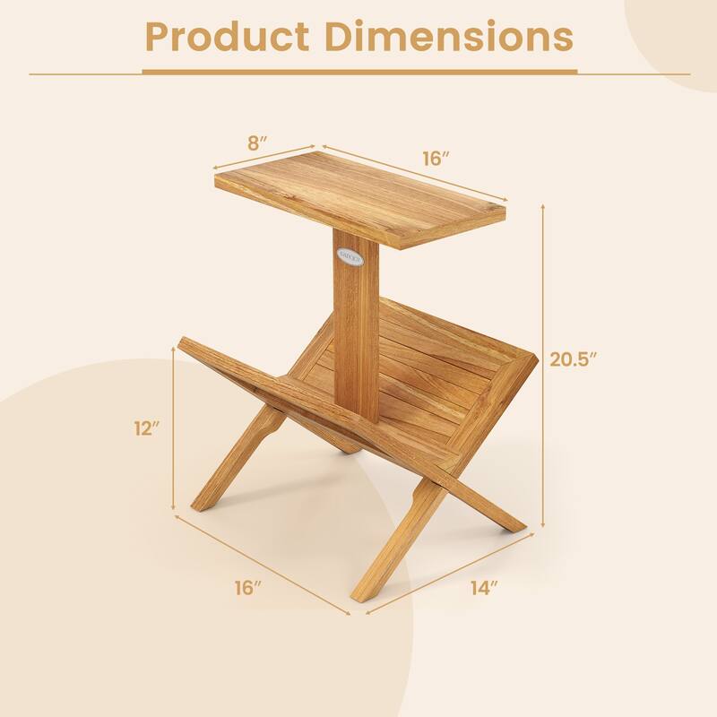 Gymax 2PCS 2-Tier Bookshelf Small Bookcase w/ Teak Wood Frame &