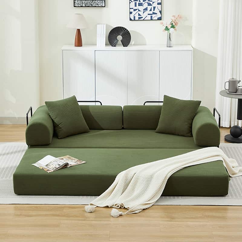 Folding Upholstered Sofa Bed, 78.5" Convertible Sleeper Sofa Bed with 2 Pillows, Fold Out Loveseat Couch, Futon Couch