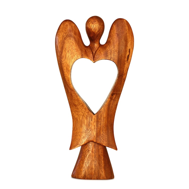 12" Wooden Handmade Abstract Sculpture Statue Handcrafted "Angel of Love" Gift Home Decor Figurine Decoration Hand Carved