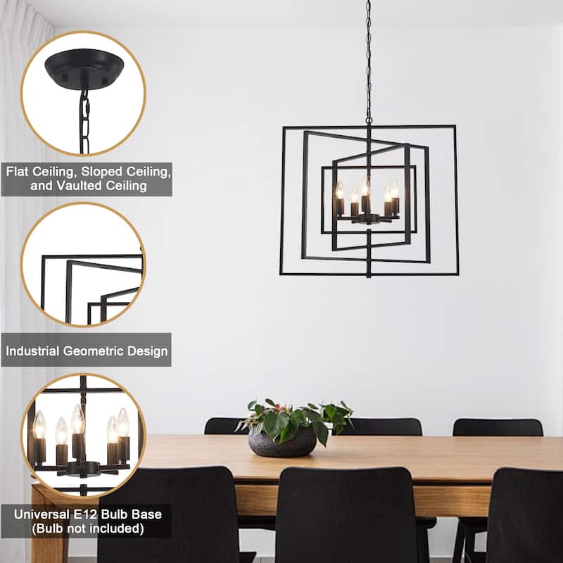 25.59inch 5 Lights Modern Chandelier with 4 Metal Frames 360 Degree Adjustable for Different Rooms