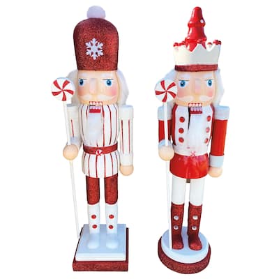 15 inch Red Peppermint Nutcracker, Set of 2