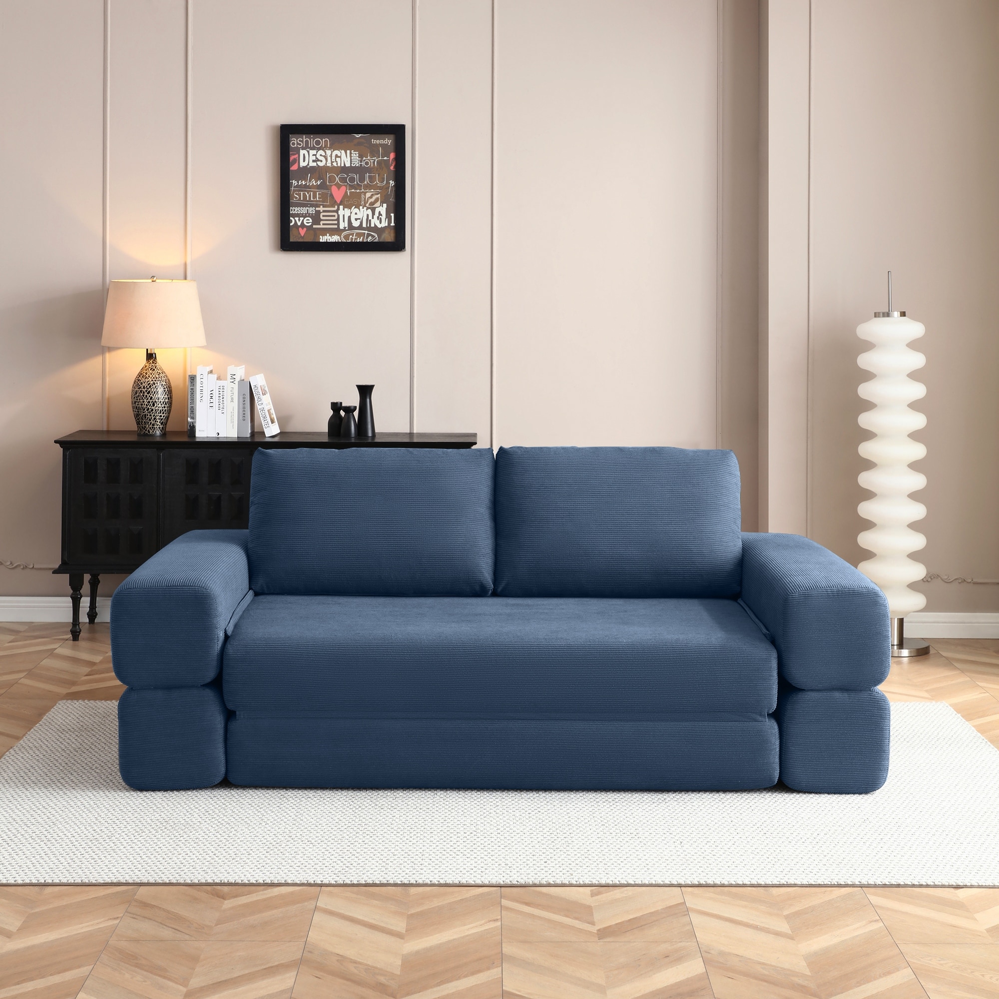 Blue Multi-Functional Folding Sofa Bed Convertible Floor Sofa Couch Lounge Sofa Sleeper Sofa Couch with Pillows