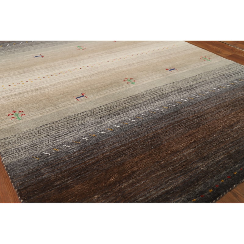 Striped Gabbeh Oriental Rug Handmade Multi-Color Wool Carpet - 4'0" x 5'9" - 4'0" x 5'9" - Multi-Color