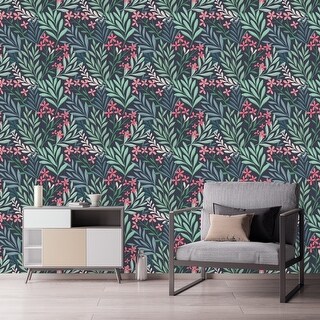 Pink Flowers on Dark Wallpaper Peel and Stick and Prepasted - Bed Bath ...